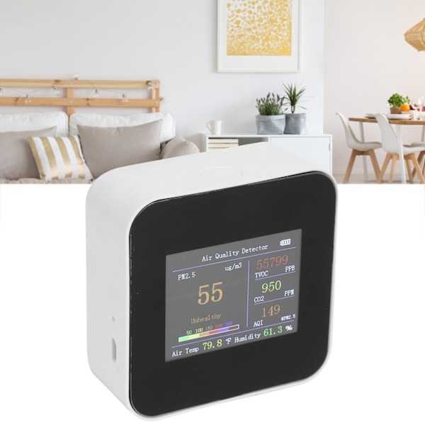 Luftkvalitetsmonitor Innendørs Detektor Temperaturmåler Fuktighetstester Type C Ladingssensor med innebygd batteri KB4: PM2.5 CO2 Monitor