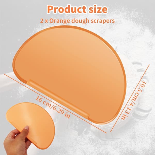 Bowl Scraper 2 Pcs Silicone Bread Dough Spatula Curved Edge Flexible for Baking Food Sourdough Proofing Basket Pastry Tool, Orange