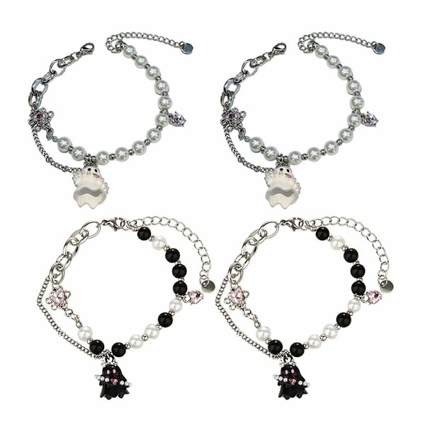 4 stk. sorte og hvide små spøgelses-perle armbånd Sød Cool Spice håndsmykker