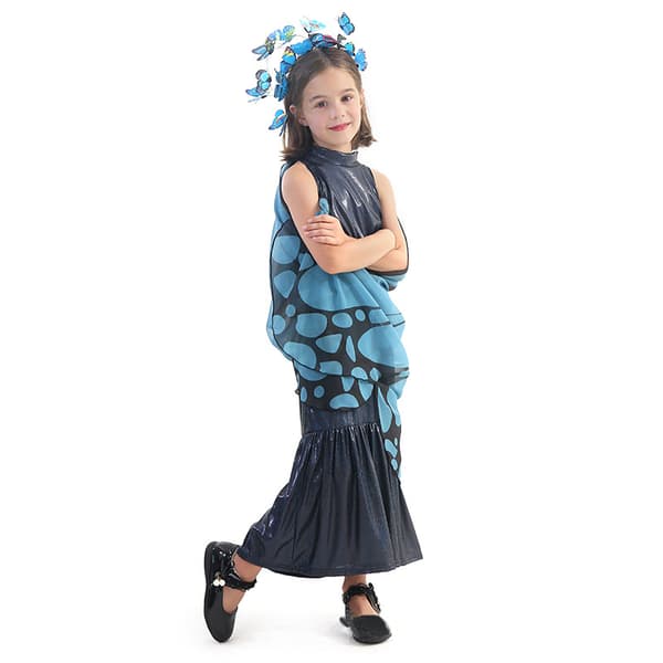 Halloween-kostume med sommerfuglevinger, kappe, kjole til prinsesse S