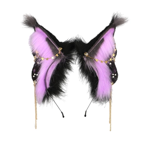 Fox Cat Butterfly Lange Pelsører Hår Hodeplagg Ulv Dyr Anime Halloween Party Kostyme