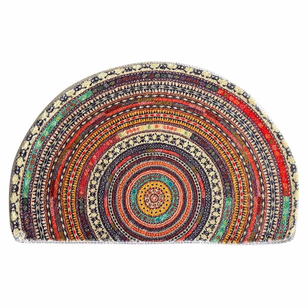 Halvrund dörrmatta, Halvcirkel badrumsgolvmatta, Mandala Boho Bohemian Non-Slip Välkommen Entré Way Absorberande badmatta, Mikrofibertuftad inomhus