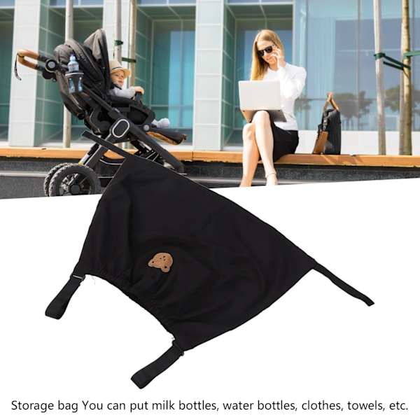 Babyvogn Oppbevaringsorganisator Nylon Justerbar Stropp Barnvogn Oppbevaringsorganisator for Reise Svart