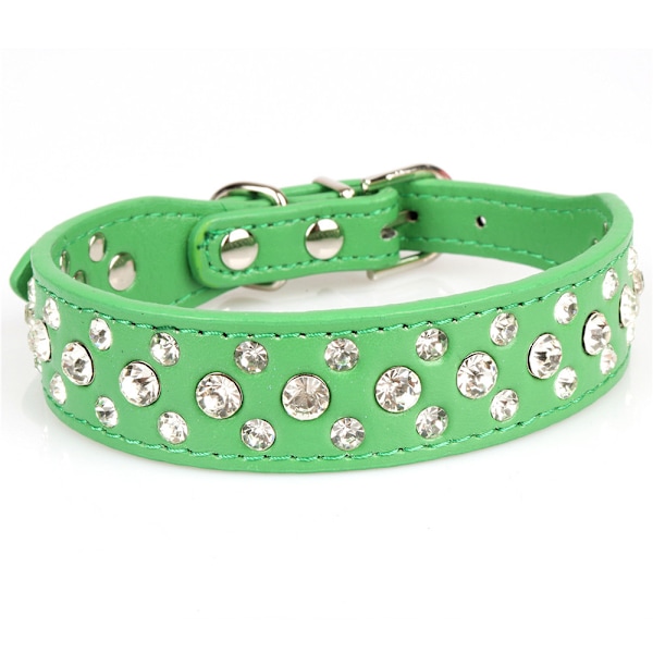 Rhinestone PU Läder Kristall Diamant Husdjur Hund Katt Valp Halsband Svart