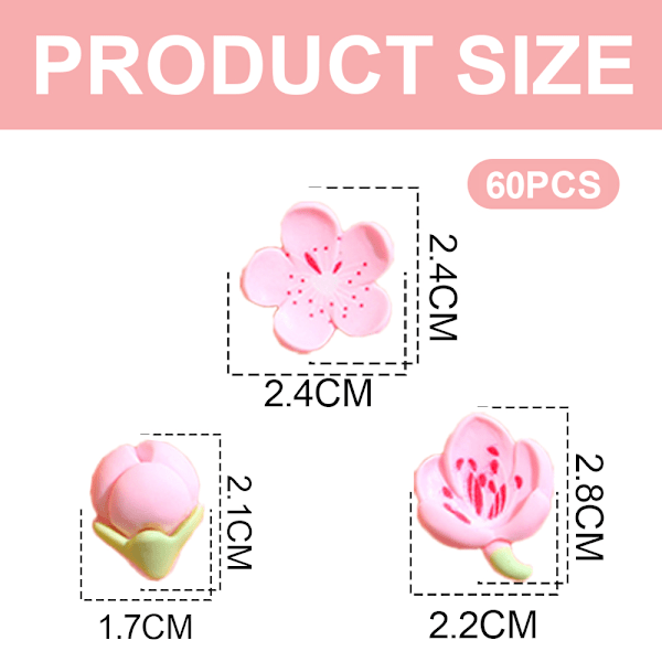 60 stk Harpiks Blomster Flatback Knapper for DIY Hårklipp Hodebånd Scrapbooking Pynt