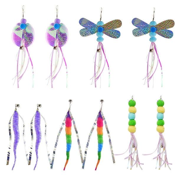 Kattefiskerstang Legetøj Fyldt Stang Udskiftning Kat Stang Tilbehør 10 stk Katteorm og Dragonfly Fyldt Legetøjssæt