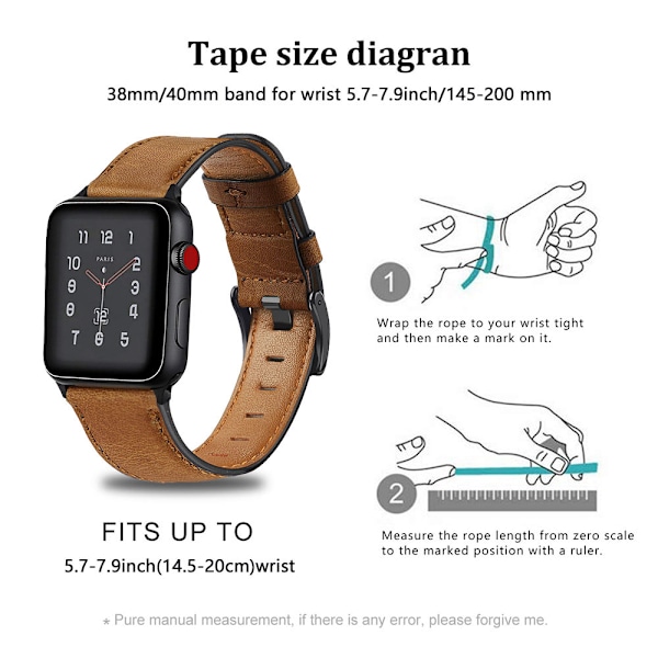 Kompatibel med Apple Watch Rem 38-40mm /42-44mm, Ægte Læder Udskiftningsrem Kompatibel med Apple Watch Serie 5/ 4/3 /2 /1
