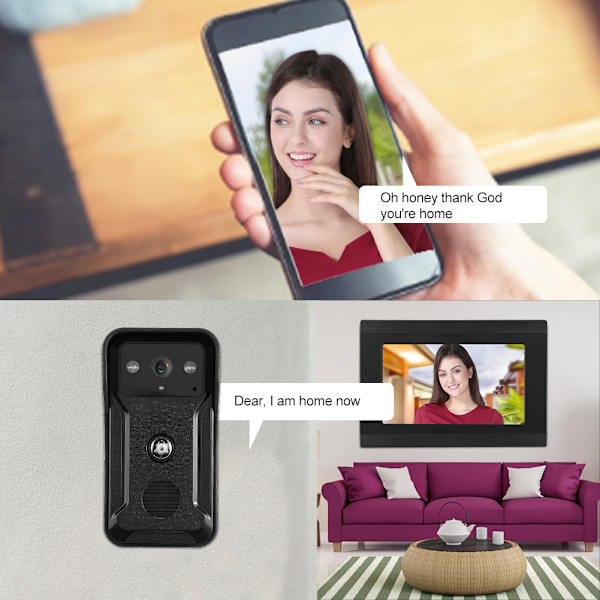 7-tums 1-nattvisionskamera 2-monitorer Trådbunden Wifi 1080P HD Videodörrklocka APP Fjärrkontroll 100-240VUS