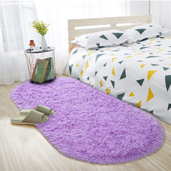 Oval fluffig matta, modern plyschig shaggy matta för barns sovrum, extra bekväm söt barnkammarematta, sängmatta för pojkar och flickors rum, hemdekormattor