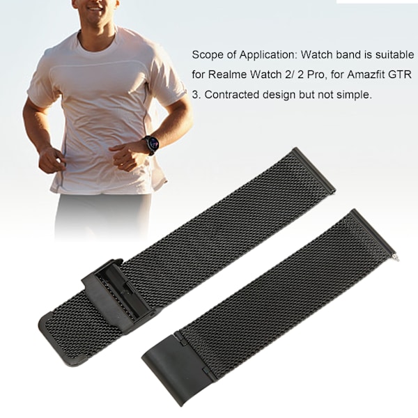22mm Armband i Rostfritt Stål, Vävt Nätarmband, Snabbkoppling, Universellt Spänne för Amazfit GTR 3 Svart