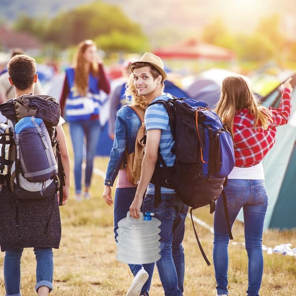 Sammenklappelig vandbeholder, sæt med 4, oval, håndtag, med tud, 15L, drikkevand til camping
