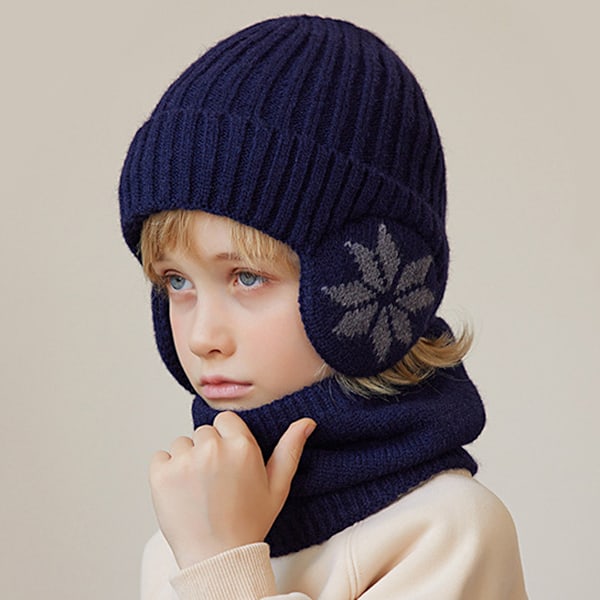 Barnens vinter fleece halsduk kostym, barn vinter vindtät och varm stickad mössa och halsduk, öron skyddande hatt