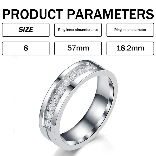 6mm Titanringar för män Silver Cubic Zirconia Eternity Bröllopsband Kvinnor Högpolerad Comfort Fit Storlek 6-9
