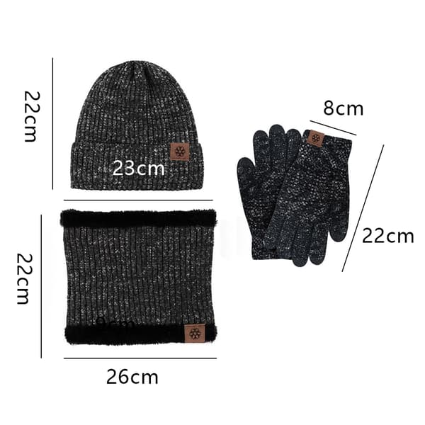 Scarf Touchscreen Gloves Large Hat Scarf Gloves Set Thick Knitted Beanie[TT] Black+gray