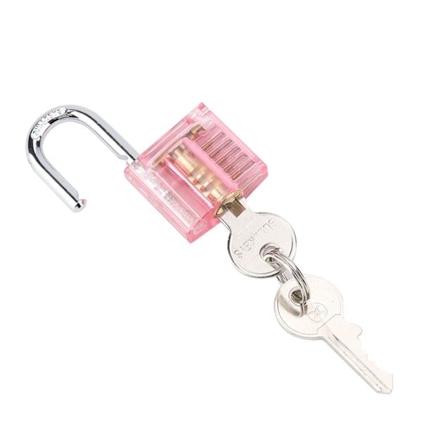 Transparent Padlock Set Pick Cutaway Practice Lock With Key Removing Hook Kit Tool Pink