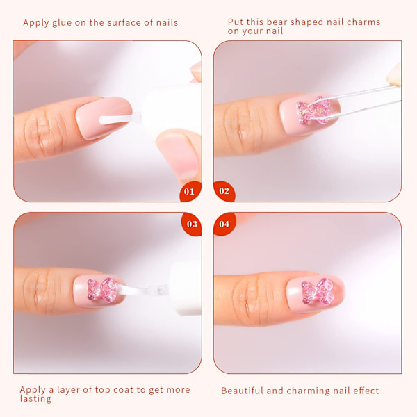 80 st Nail Bear 3D Nagelcharm för Resin Naglar Dekorationskit för Nagelkonst Design DIY