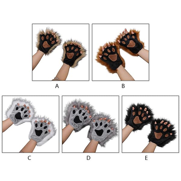 1 Pair Plush Wolf Paw Gloves Fox Paws Costume Accessories for Halloween 1