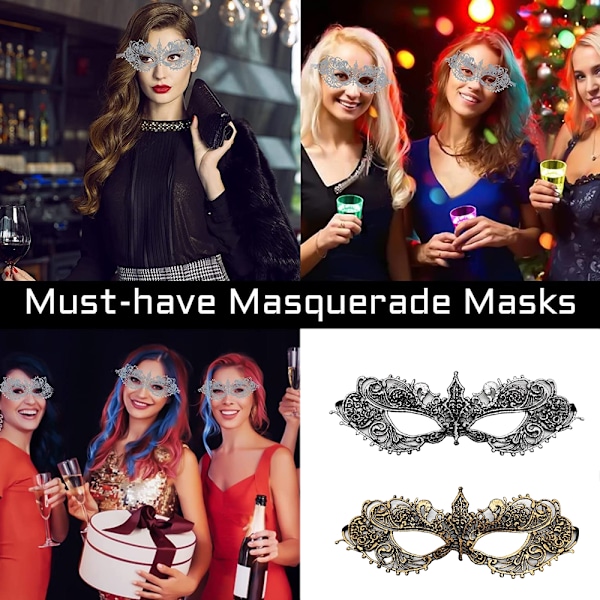 2 st Festliga Spetsmasker Halv Ansikte Styling och Sexig Kostymfestmask, Halloween och Baler