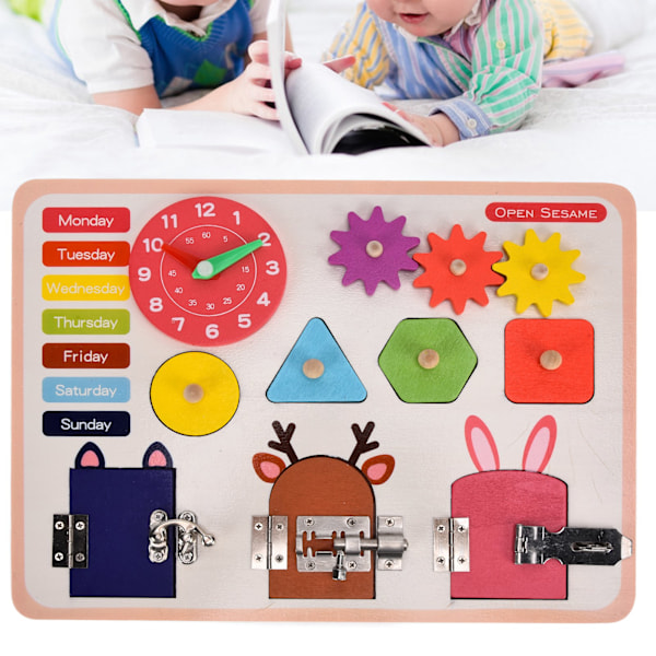 Sysselsättningsbräda för förskola, pedagogiskt inlärningsspel, Montessori-leksak för grundläggande livsfärdigheter och finmotorik (JQN - Smart Fun Busy Board)
