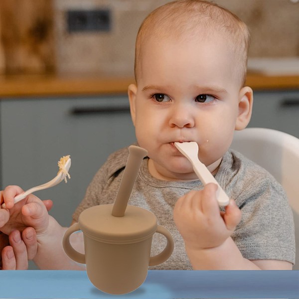 Silikon Babykopp for Baby - Grepvennlige Håndtak & Avtakbare Lopp for Overgang fra Sugerørkopper til Vanlige Kopper