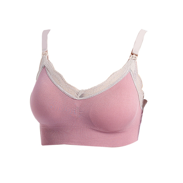 Åben Spænde Lace Gravide Kvinder Underundertøj Trådløs Ammebh Graviditetsbh Pink L
