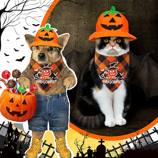 2 Pak Halloween Hundebåndana Vendbar Trekant Bibs Sjal Tilbehør
