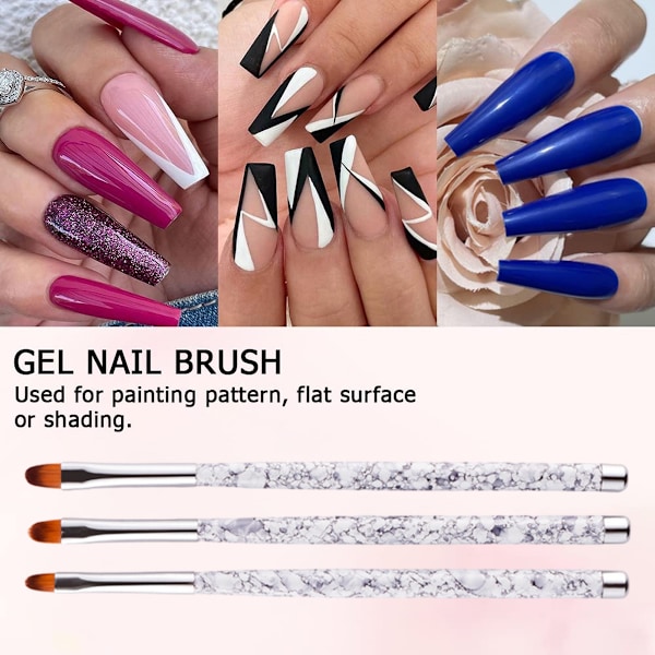 3-pack målade stretch-krokar för nagelkonst, multifunktionella nagelpennor, gellackspensel