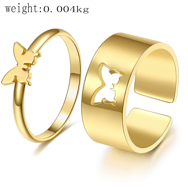 Butterfly ring set 2 pieces, opening adjustable ring