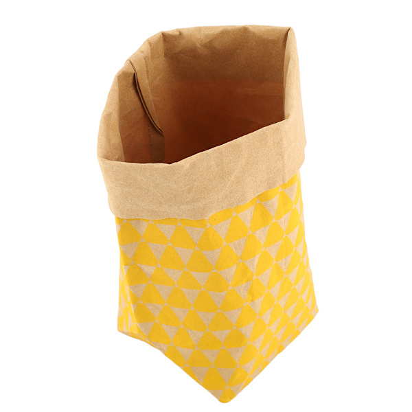 Gul Kraftpapirpose Blomsterpotte Beholder Opbevaringspung til Hjemmet (12*12*30cm)