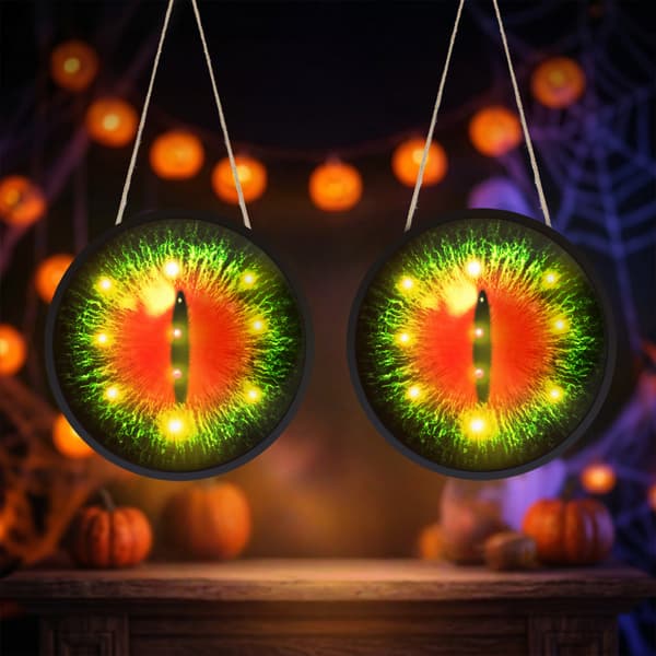 Halloween LED Light-Up Eyes Hanging Ornament Set, Glowing Window Decoration with Hooks for Holiday Display 4