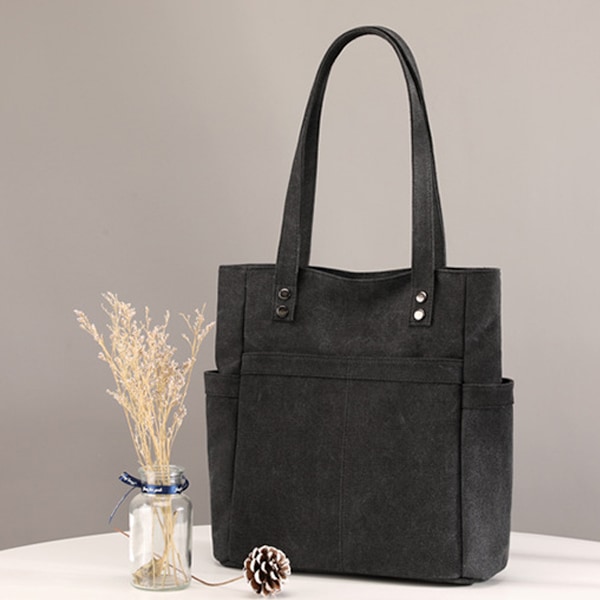 Kvinners Laptop Tote Bag Canvas Håndveske Skulderveske Klut Ensfarget Kvinneveske med Canvas Kvinneveske