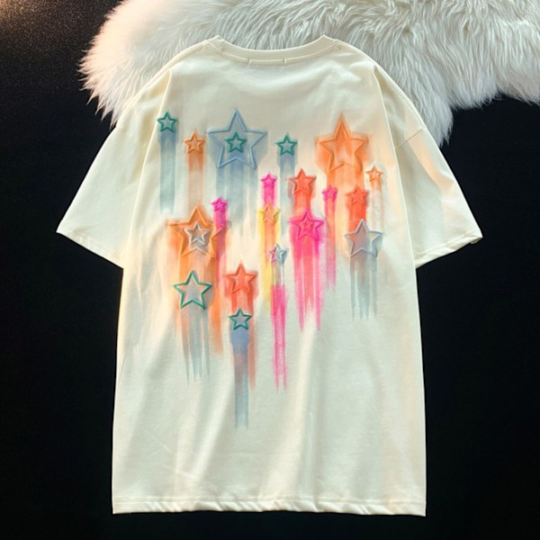 Sommar Casual T-shirt med Bokstavsgrafiktryck Kortärmad Casual Rundhalslös Lös Passform Tee Topp för Män Kvinnor Aprikos M