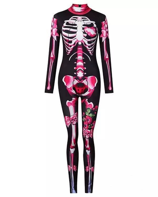 (S Rosa) Halloween skeletkostume til børn og voksne