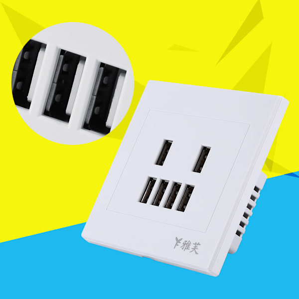 1 stk. 6 USB-port 3.4A vægladerudtag strømadapter frontplade stikkontaktplade panel hvid
