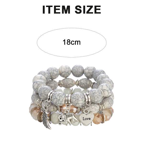 Enkel Bohemisk Pärl-Elefantvingar Kärlek LOVE Mönster Boll Armband Armband