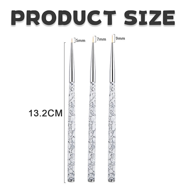 3-pack målade stretch-krokar för nagelkonst, multifunktionella nagelpennor, gellackspensel