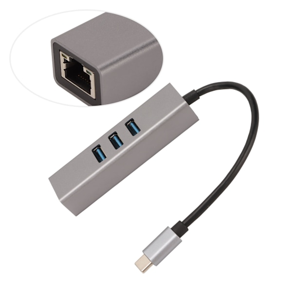 USB-C Hub USB-C till RJ45-adapter 5 Gbps Plug and Play USB-dockningsstation för Windows för OS X för Linux Silvergrå