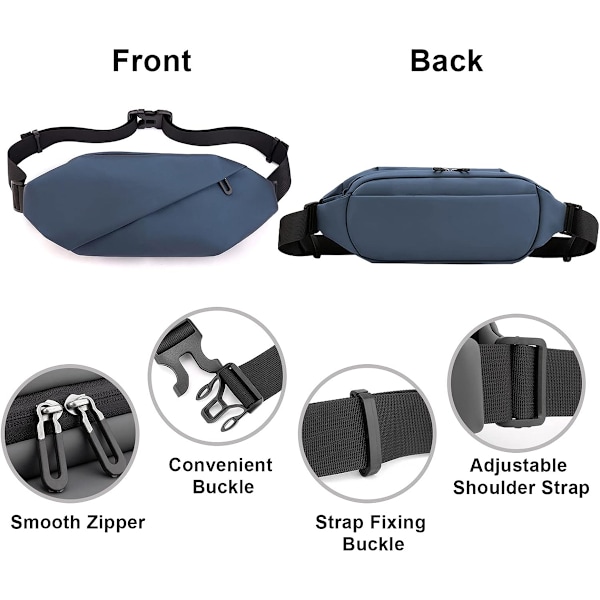Midjeväska för Män Kvinnor Trendig Vattentät Crossbody Väska med Justerbart Bälte för Löpning Vandring Resor