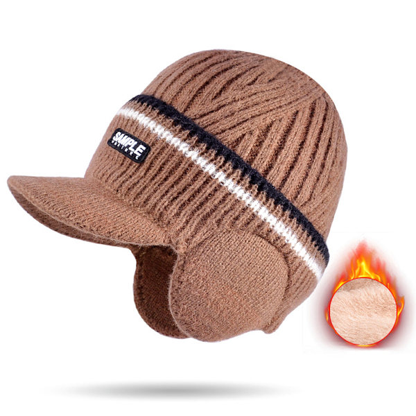Herrar vinter baseball keps med öronlappar, ullfodrad baseball keps för utomhussporter, varm stickad ullhatt