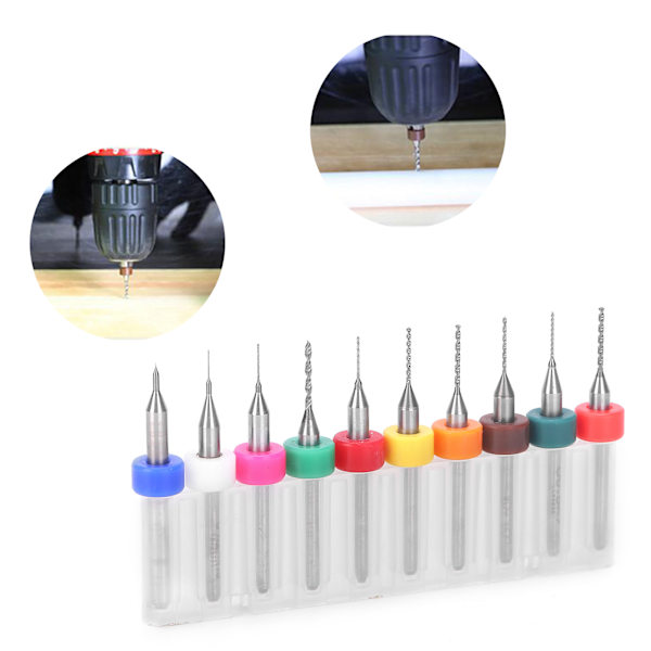 10 st Micro Twist Bits Legering Tungstenstål Handhållen Kretskortsborrverktyg 0,1‑1mm