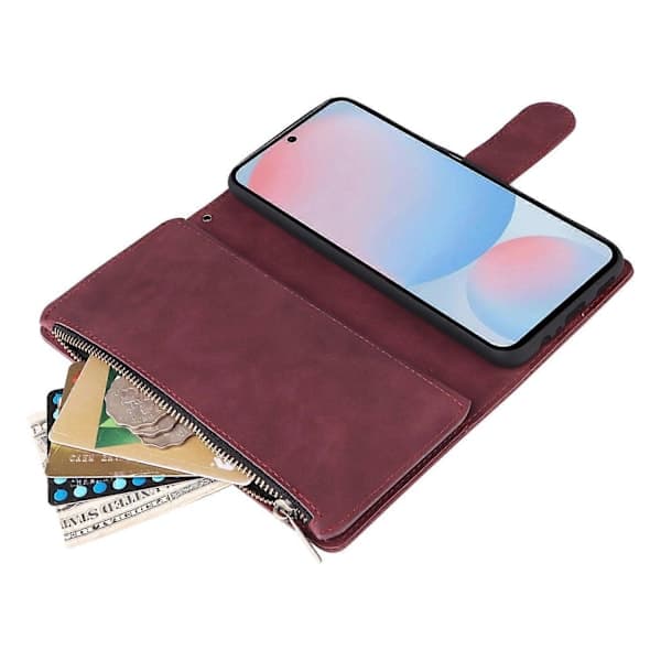 Case for Samsung Galaxy A56 5G with Zipper, Wallet, Multiple Card Slots, Leather Case Wine Red