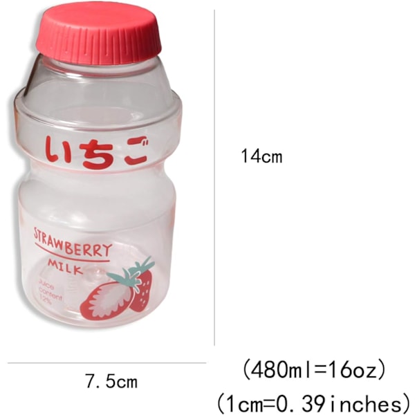 Muovista valmistettu hedelmämehu- ja vesipullo, maidon sekoituspullo, sarjakuvamainen, 16oz/480ML, läpinäkyvä, kannettava, vuotamaton matkapullo lapsille, tytöille ja aikuisille