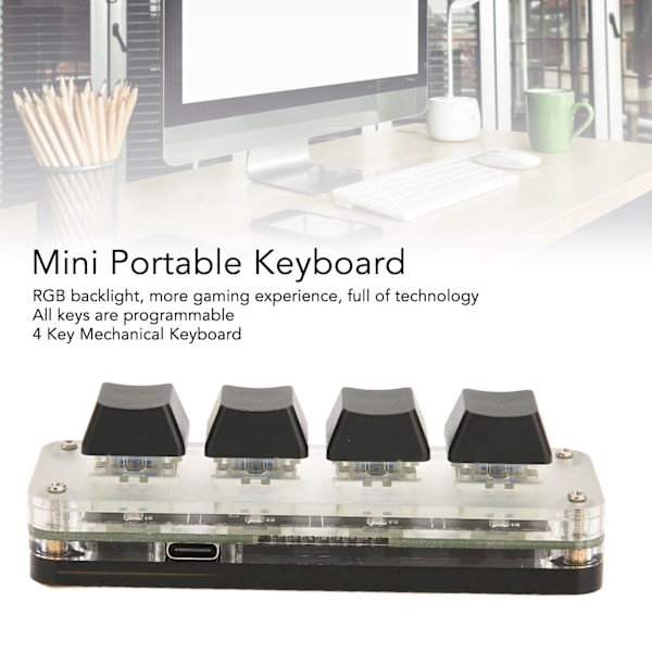 Programmerbar Tangentbord USB 4 Tangenter Mini Bärbar Mekaniskt Tangentbord HID DIY Programmerbart Tangentbord RGB OSU Speltangentbord