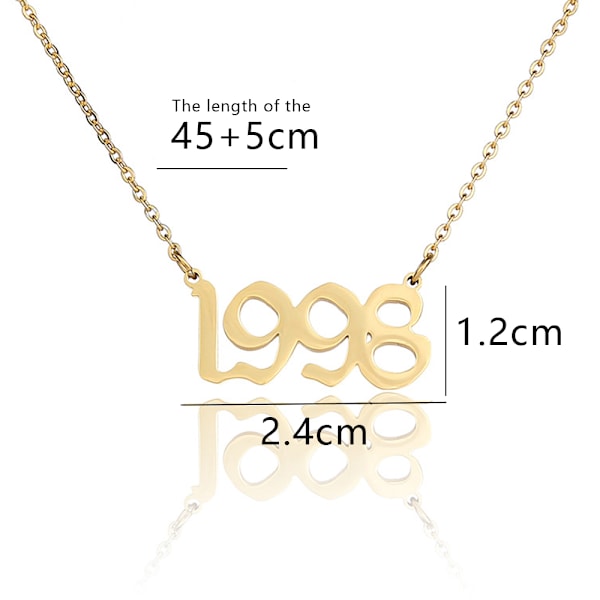 Halsband med födelseår, 18K guldpläterat halsband med födelseår