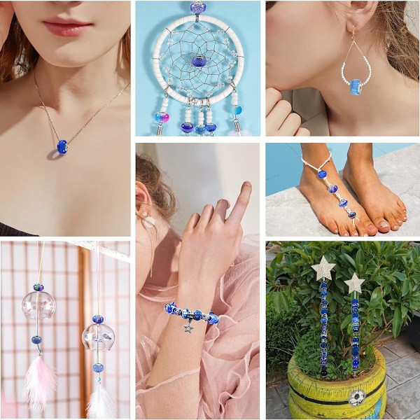 Pakke med 50 europæiske perler, perler med stort hul, rondelle-afstandsperler, blandet, assorterede farver til charms-armbånd