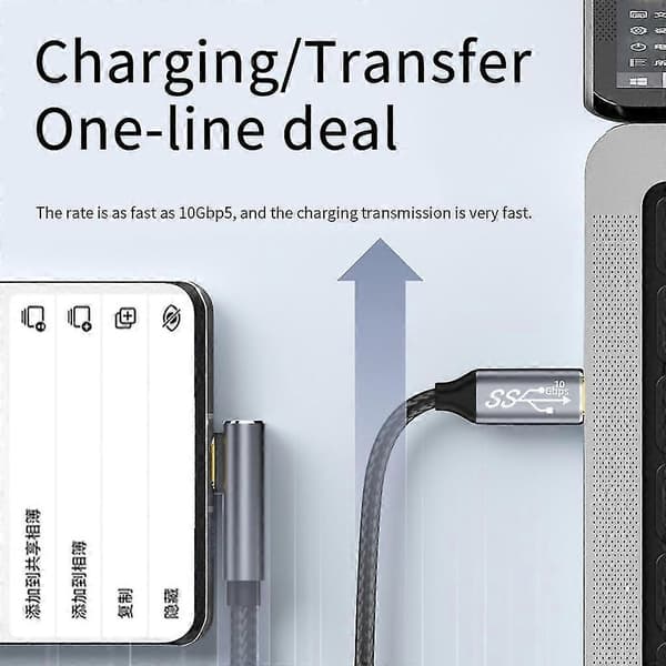 100W Power Delivery USB C til C Kabel 90 Graders Type-C 10Gbps Ladekabel 0.5m