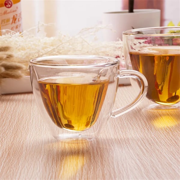 Hjärtformad Dubbelväggig Glasmugg Resistent Kung Fu Teemugg Mjölk Citronjuice Kopp Dryckesälskare Kaffe Koppar Mugg Present