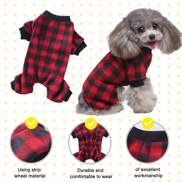 Rutete gensere for små hunder, fleece valpe-pysjamas, 4-bens hundeklær, vintervarme onesies jumpsuit klær for kjæledyr