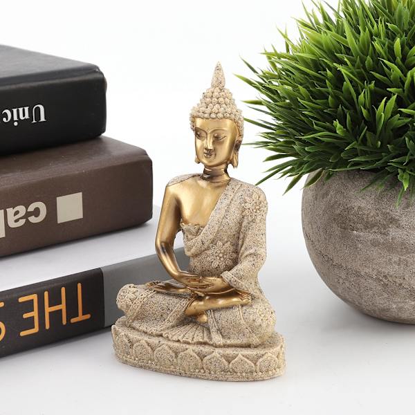 Mediterande sittande Buddha-staty snidning figur hantverk för hemmet