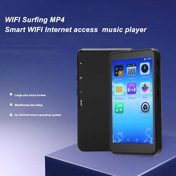 MP4-spelare med inspelningsfunktion, multifunktionell IPS HD-skärm, HiFi-ljud utan förlust, Bluetooth 5.0, WiFi, pekskärm, musikspelare, 32 GB